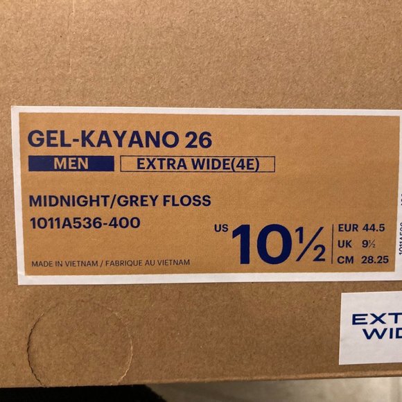 ASICS Men's Gel-Kayano 26 10.5 Extra Wide (4E) - Midnight/Grey Floss - Picture 2 of 10